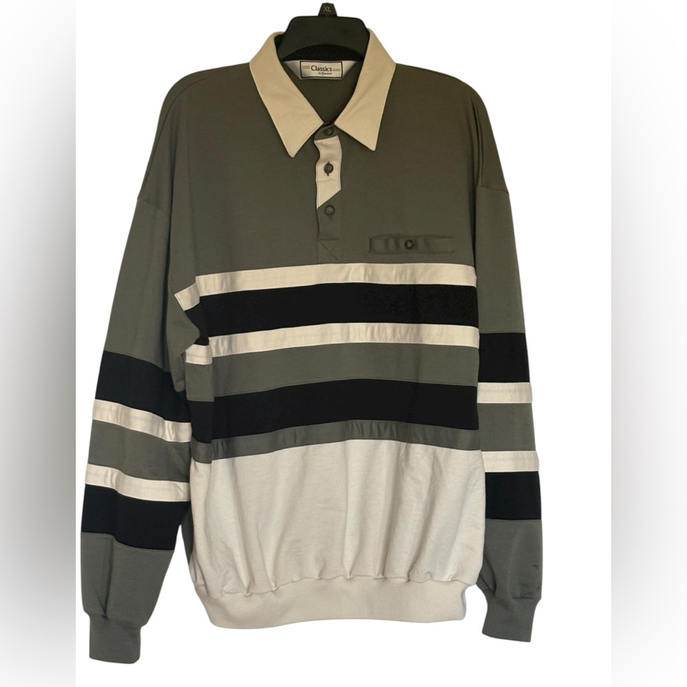 Classic Men's Striped Polo Shirt - Green, Black, and White